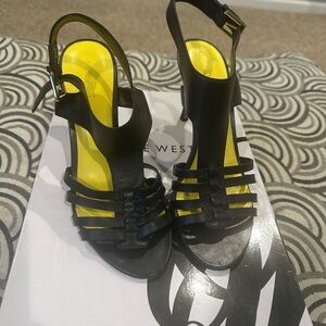 Nine West Black Strappy Slingback Heels with Yellow Insole